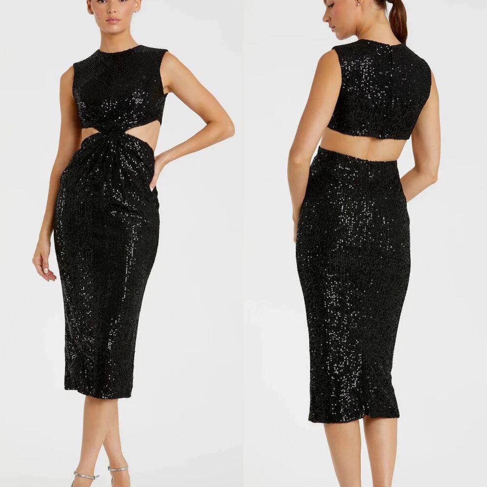 Mac Duggal 27022 Cut Out Sequin Embellished Midi Dress Size 6 NWT $298